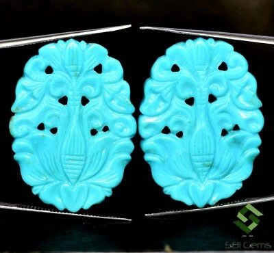 30x22 mm Certified Natural Turquoise Hand Made Carving 39.30 Cts Loose Gemstones - Image 1 of 4