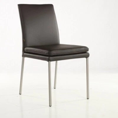 SIX Echtleder Büro Küche Esszimmerstuhl Edelstahlfüsse Komfort Leder Ricco Braun - Bild 1 von 4