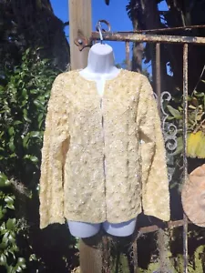 Vintage 50s Cream Moviestar Exquisite Ivory Beaded Sweater Lined Size L - Picture 1 of 12