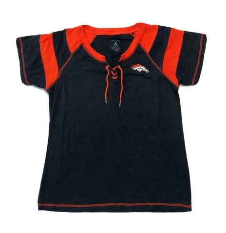 NFL Denver Broncos XL Womens Blue & Orange Tshirt w/ Vneck Tie Size XL Cover