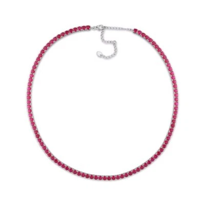 Round Cut Lab Created Ruby Tennis Necklace in 925 Sterling Silver – Gift for Her - Image 1 of 4