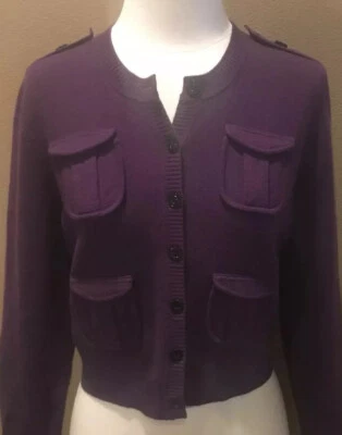 Cárdigan suéter Diane Von Furstenberg M púrpura mezcla lana y cachemir con bolsillos Foto 1 de 4