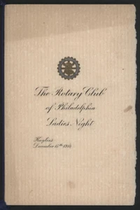 1914 The Rotary Club of Philadelphia Ladies Night Dinner Menu/Program, Kuglers - Picture 1 of 1