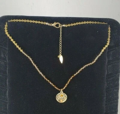 Coldwater Creek Necklace Yellow &Gold Tone Beaded Stamped Floral Pendant 19" - Image 1 of 4