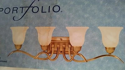 Portfolio 4 Light Wall Mount Antique Brass frosted alabaster glass shades 2 - Image 1 of 4