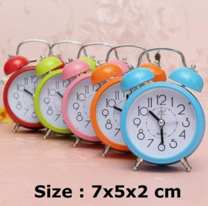 Classic Double Bell Mini Alarm Clock Quartz Movement Bedside Night Analog Clock - Picture 1 of 15