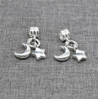 2pcs of 925 Sterling Silver Moon and Star Dangle Charms for Bracelet Necklace