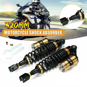 Pair 12.5" Motorcycle Air Rear Shock Absorbers Brake Suspension U-Type Clevis - Picture 1 of 7