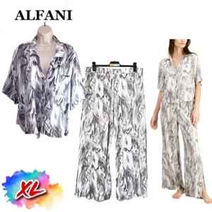 NWT Alfani XL Cropped Shirt & Wide-Leg Pants Pajama Set 100144098MS $60 - Picture 1 of 14
