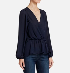 A.L.C. Eli Draped Surplice Button Back Silk Blouse Top Navy Net-A-Porter 2 $375 - Picture 1 of 13