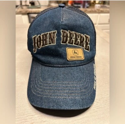 John Deere Denim Azul Camionero Sombrero Snapback Cuero Parche De Colección Marca De Calidad Foto 1 de 4