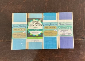 Lot of 4 NOS J&P Coats Vintage New Seam Binding Assorted Blues/Periwinkle 💙⛴️ - Picture 1 of 2
