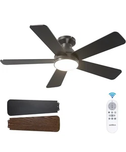 Addlon 5 Blade Ceiling Fan with Lights, 42 Inch Remote Black - Picture 1 of 7