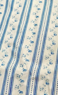 VTG Pillowcase Ticking Blue Stripes Flowers Cotton Fabric End Seamed 4 Yards LOT - Image 1 of 2