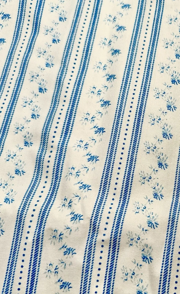 VTG Pillowcase Ticking Blue Stripes Flowers Cotton Fabric End Seamed 4 Yards LOT - Image 1 of 2