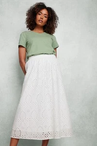 M&Co Women's Cotton Broderie Midi Skirt - Picture 1 of 8