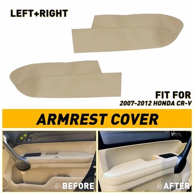 2Pcs/Set For Honda CR-V 07-12 Front Door Panels Armrest Covers Beige/Tan Leather - Image 1 of 4