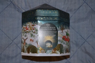 M&S Festive Magic Projector tin Christmas 2025 music & light up 350g shortbread