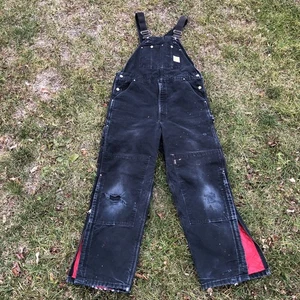 Vintage Carharrt Black Overalls 38x32 R02-BLK Union USA Double Knee Insulated - Picture 1 of 17