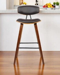 26" Brown Solid Wood Low Back Counter Height Bar Chair - Picture 1 of 13