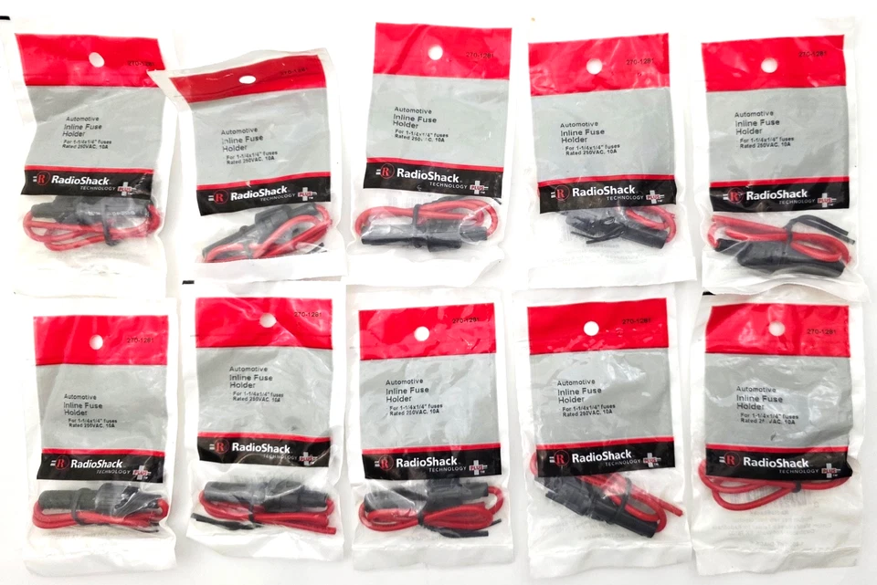 Lot of 10 Radio Shack Automotive Inline Fuse Holders For 1/4" x 1-1/4" Fuses 10A - Image 1 of 4