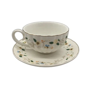 NEW Bees and Flowers Vintage Turkish Style Ceramic Coffee Cup with Saucer - image 1 of 4
