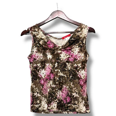 Camiseta sin mangas multicolor para mujer Y2K Anne Klein Petite S retro maximalista vanguardista glamour Foto 1 de 4
