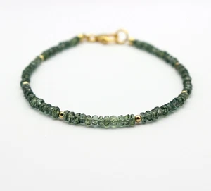 Green Sapphire Bracelet Gemstone Bangle Jewellery Noble Gift Approx. 7 1/2in - Picture 1 of 6