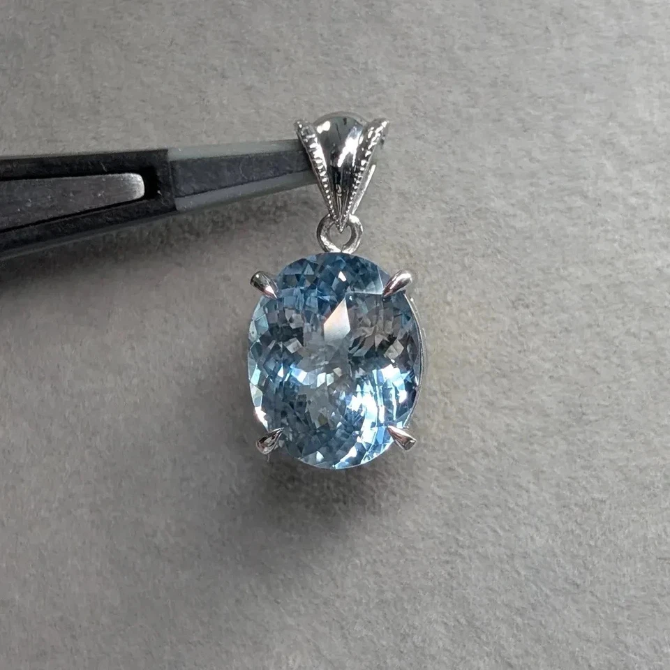 Collar Colgante Aguamarina Natural Corte Ovalado 3.00Ct Oro Blanco Sólido 14K Foto 1 de 4