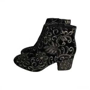 Aldo Black Suede Ankle Boots Gold Brocade Floral Funky Womens Sz 6.5 Zip Unique - Picture 1 of 10