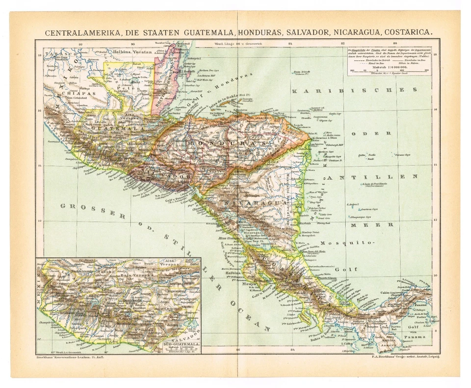 Central America Guatemala Honduras Costa Rica Nicaragua 1892 riginal  Map - Image 1 of 4
