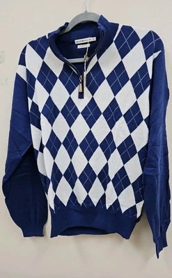 Peter Millar 1/4 Zip Sweater Argyle M Sea Island Golf Pullover Luxury Blend NWT  - Image 1 of 4