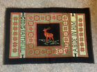Lrg Needlepoint Tapestry Rug 28x42 Religious Deer Stag Folk Art Antique Vtg
