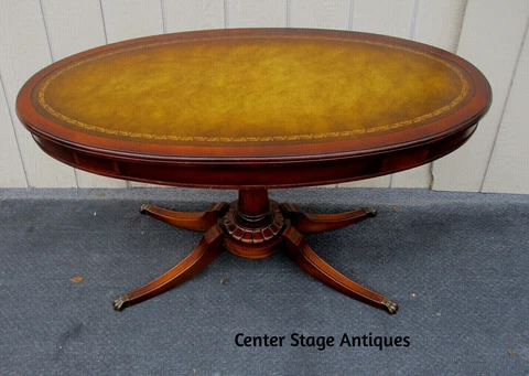 63288  Oval Antique Leather Top Lamp Table Stand Cover