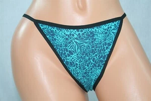 Black String Bikini With Bands, Green With Blue Animal Print Size L - Picture 1 of 2