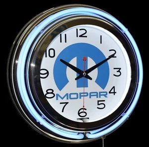 15" Mopar Sign Double Neon Clock Dodge Plymouth Jeep Chrysler - Foto 1 di 2