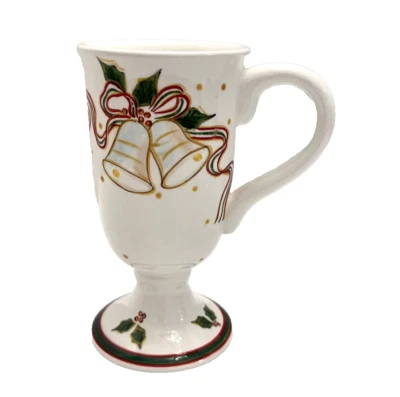 Taza de café con leche Sonoma Navidad té acebo bayas jingle campanas pedestal con patas Foto 1 de 4