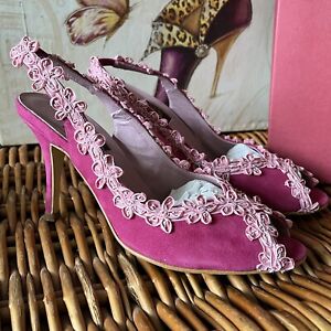 Vicki Beth Fuschia Suede Ribbons Slingback Stiletto Shoes UK 6 Worn Once