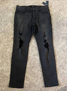 Hollister Skinny Jeans Men 36W 32L GrayBlack Denim Advanced Stretch Distress New - Picture 1 of 8