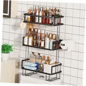 Bathroom Organizers and Storage Bathroom Shelves, Over Toilet 3-Tier Black - Picture 1 of 7