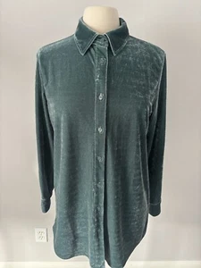 Soft Surroundings Small Green Velvet Boyfriend Button Down Tunic Shirt *Flaw* - Picture 1 of 18