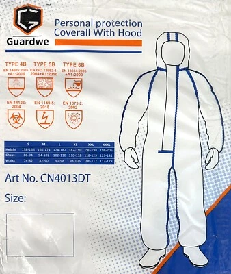 GUARDWE 10x SMS OVERALL Einweg Schutzanzug PSA Kategorie 3 Typ 4/ 5/6 Asbest Entsorgung