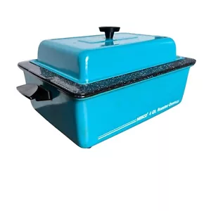 Vtg Nesco Teal Enamel 4 Quart Electric Roaster Portable Oven Non Stick - Picture 1 of 21
