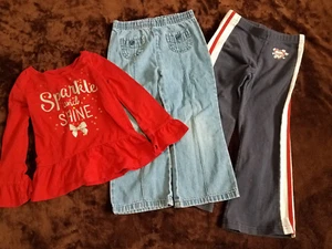 Girls Outfit - Sz 4, Arizona, 3 Pc Set, Shirt, Pants, Blue, Red, Denim - Picture 1 of 12