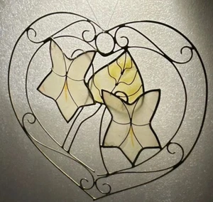Suncatcher Capiz Shell Heart Shape Floral Star Shape Flowers GoldTone Wire 5x5.5 - Picture 1 of 13