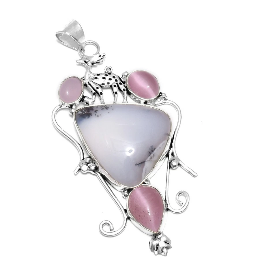 Pingente de opala dendrita cornalina étnica feito à mão joia 3,12" IP-10022 - Imagem 1 de 1