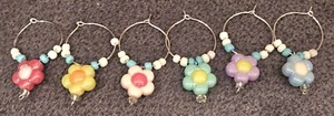 WINE GLASS FLOWER CHARM MARKERS THEMED EASTER PASTEL (SET OF 6)HANDMADE OCCASION - Picture 1 of 8