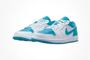 New Nike Air Jordan 1 Low Aquatone White Teal 553558-174 Men Size 8 Wms 9.5 - Picture 1 of 7