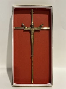 Vintage Messing Kruzifix Kreuz Wandbehang 10"×5" Jesus Christus mit Box - Bild 1 von 7