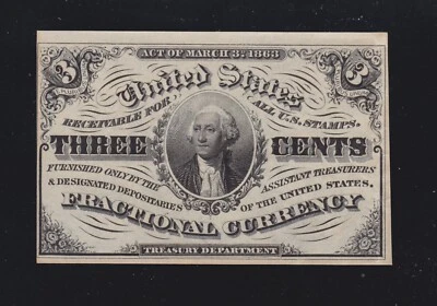 US 3c Fractional Currency Note 3rd Issue FR 1226  Ch CU (006) - Image 1 of 2